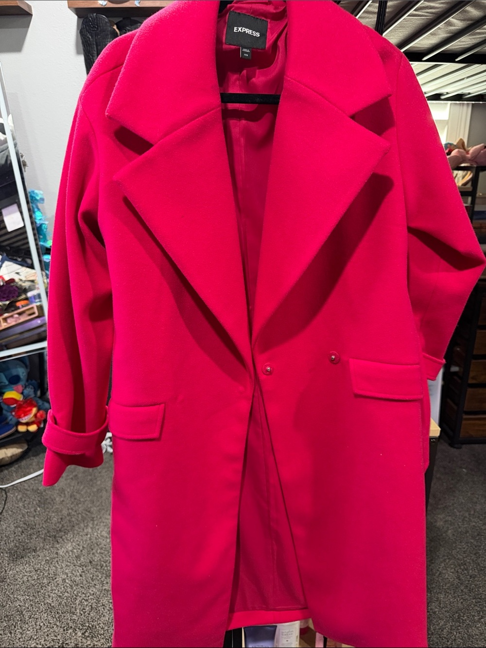 Express Women's Bright Pink Double-Breasted Wool-Blend Trench Coat